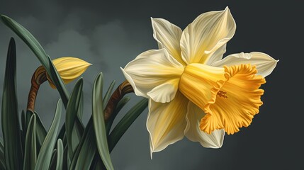  a painting of a yellow and white daffodil.  generative ai