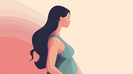  a pregnant woman standing in front of a pink and blue background.  generative ai
