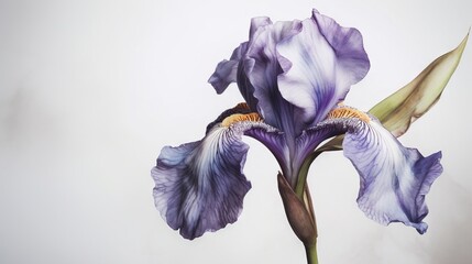  a painting of a purple iris flower with a white background.  generative ai