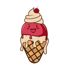 Ice cream. melting ice cream in a waffle cone. Cartoon-style character. Insulated horn on a white background. vector illustration for web, design, printing