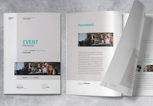 Event Business Proposal Brochure with Blue and Beige Accents