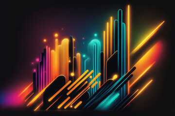 Neon design. Flowing stripes. Vibrant abstract background shining figures illustration of lines with glowing shining colorful lights.