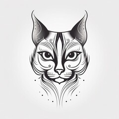 Fototapeta na wymiar A cat tattoo on white background, minimalist, symmetry, sticker, vector design With Generative AI technology