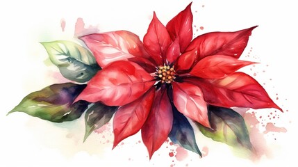  a watercolor painting of a red poinsettia.  generative ai