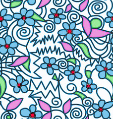 Colorful floral print on white background,seamless background.