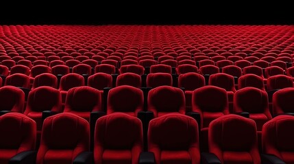  rows of red seats in a theater or auditorium with black seats.  generative ai