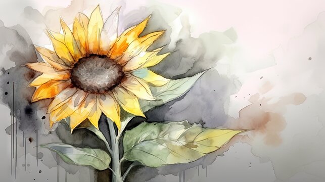  a watercolor painting of a sunflower on a white background.  generative ai