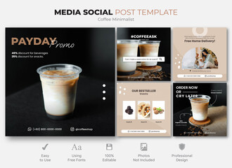 Coffee Shop Creative Simple Minimalist Social Media Template Design