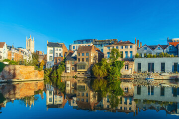 Obraz premium View of historic city of downtown Ghent, cityscape of Belgium