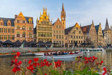 View of  historic city of downtown Ghent, cityscape of Belgium
