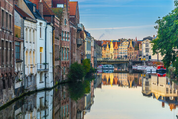 View of  historic city of downtown Ghent, cityscape of Belgium