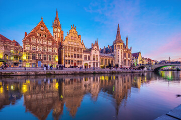 Fototapeta premium View of historic city of downtown Ghent, cityscape of Belgium