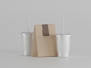 Coffee bag with cup 3d illustration with white background 