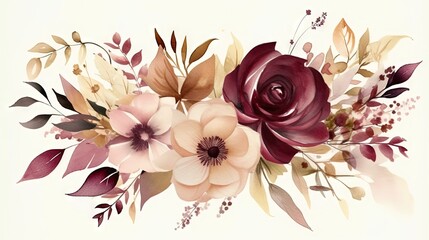  a bouquet of flowers with leaves and flowers on a white background.  generative ai