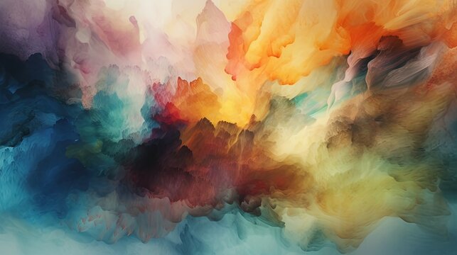  an abstract painting of a multicolored cloud of smoke.  generative ai