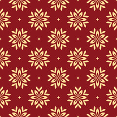 Naklejka na ściany i meble Flower geometric pattern. Seamless vector background. Gold and red ornament