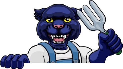 Panther Gardener Gardening Animal Mascot
