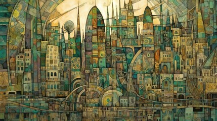  a painting of a city with lots of buildings in it.  generative ai