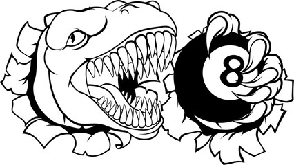 Dinosaur Angry Pool Ball Billiards Mascot Cartoon © Christos Georghiou