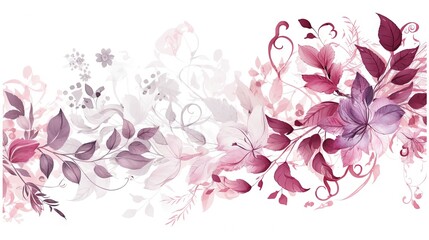  a white background with pink and purple flowers and leaves on it.  generative ai