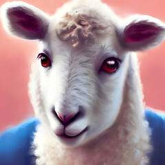 Lamb in blue clothes portrait illustration closeup