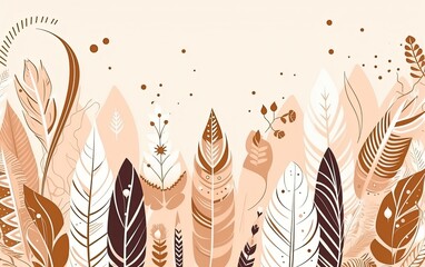 illustration of boho pattern flora and bird feather, Generative Ai