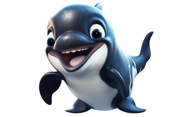 super cute baby orca full body view massive blue eyes and big head smiling cutely watercolor 