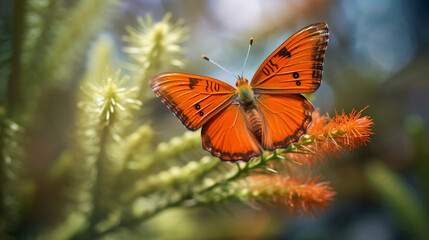 Beautiful Butterfly on flower Orange Black AI-Generated closeup shot with Blurr Background High Resolution 