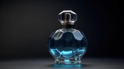  a bottle of perfume on a dark background with a reflection.  generative ai