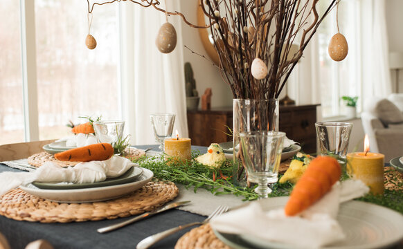 Easter table decorations ready for a celebration at home