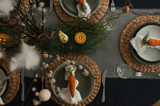 easter dinner table decorated ready for a family celebration