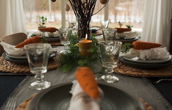 Easter table decorations ready for a family dinner