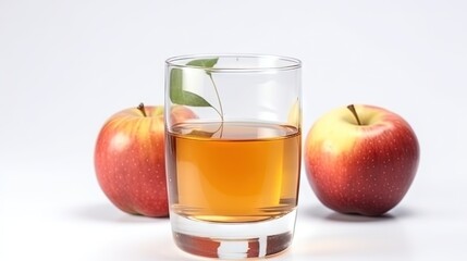  a glass of apple cider next to two red apples.  generative ai
