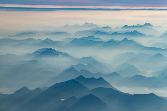 Austrian Alps Captured From The Air at Sunrise
