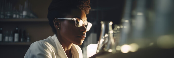 Young african female scientific in working in lab. Generative AI., Generative AI