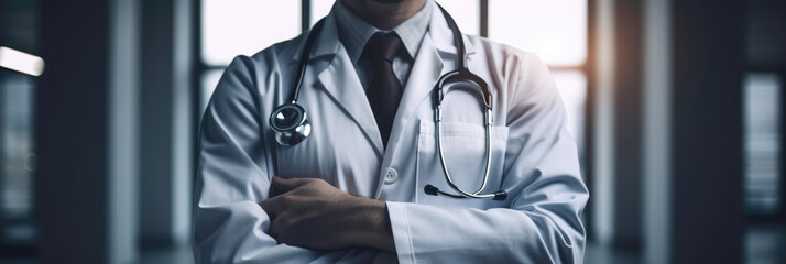 Unrecognizable doctor standing with his arms folded. Generative AI., Generative AI
