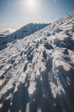 Sastrugi snow formations in winter on Katahdin, Maine