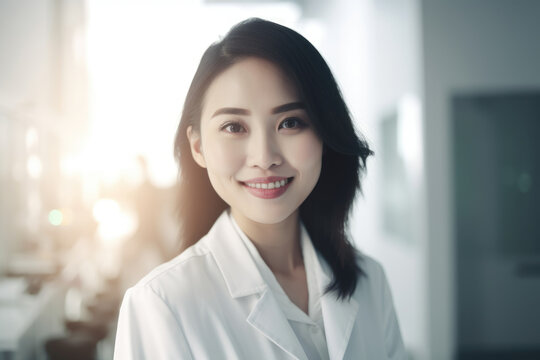 Young asian female scientific in laboratory. Generative AI., Generative AI