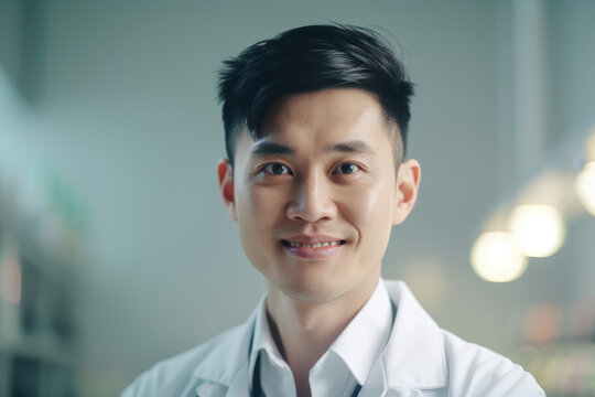 Young asian male scientific in laboratory. Generative AI., Generative AI