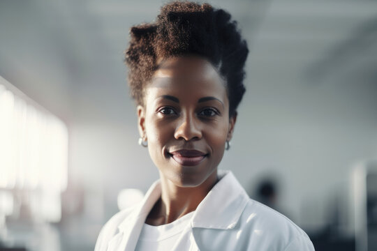 Young african female scientific in laboratory. Generative AI., Generative AI