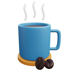 A cup of hot coffee 3d illustration with transparent background
