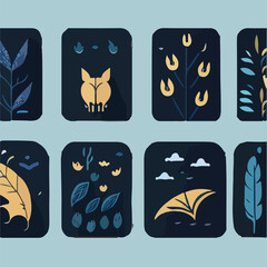 Hand drawn vector abstract graphic cartoon illustrations cards set template with beauty cute minimalistic style wildlife Bat print set. Wild life Bat animal concept design art