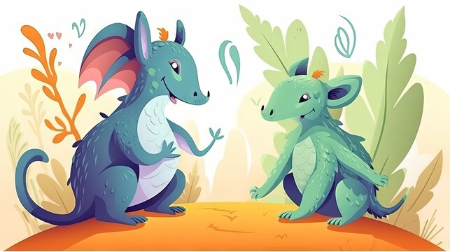  a couple of small blue dragon standing next to each other.  generative ai
