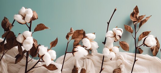 cotton branch with copy space banner background, Generative Ai - obrazy, fototapety, plakaty