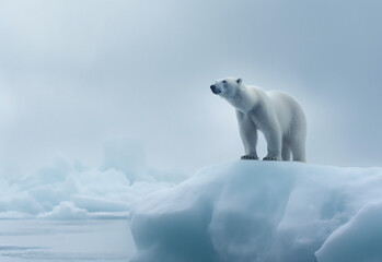 Fototapeta na wymiar polar bears are walking on the melting Arctic sea ice and river. Warming temperatures gradually melt glaciers with Global climate warming. Protect the environment. Generative AI