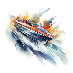 Speed Boat Water Color. Generative AI