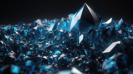  a bunch of blue diamonds that are on a black surface.  generative ai