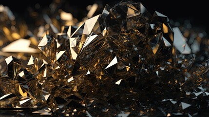  a pile of shiny glass pieces on a table top with a black background.  generative ai