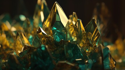  a bunch of green and yellow crystals on top of each other.  generative ai