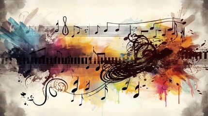  a colorful background with musical notes and musical staffs on it.  generative ai
